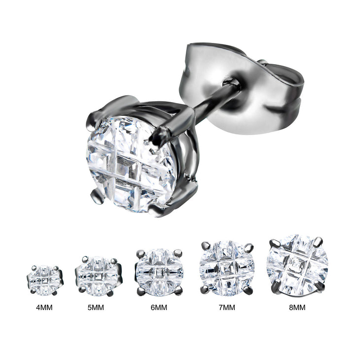 Stainless Steel with Hashtag CZ Round Cut Stud Earrings