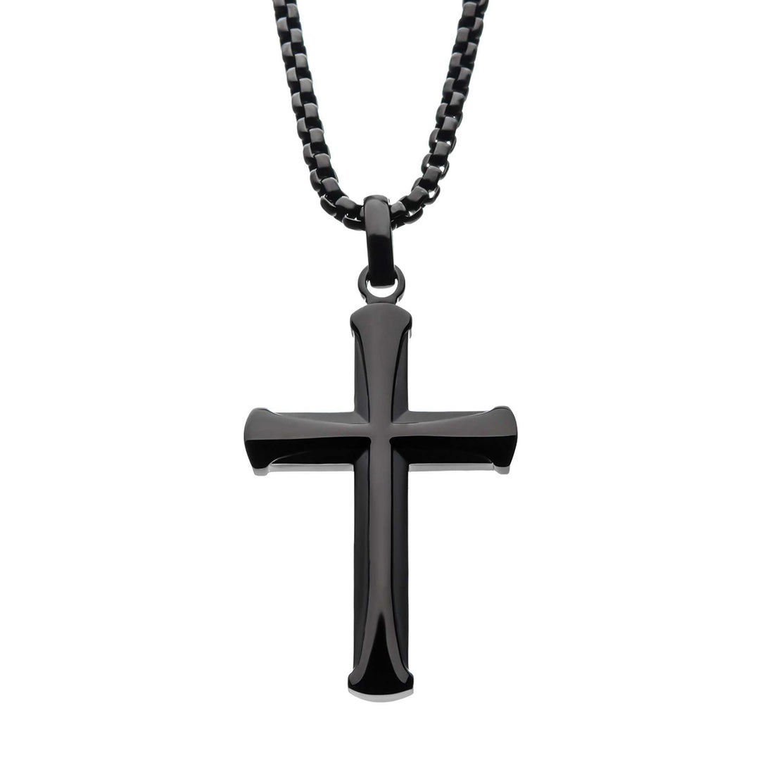 Stainless Steel Black IP Apostle Cross Pendant with Chain