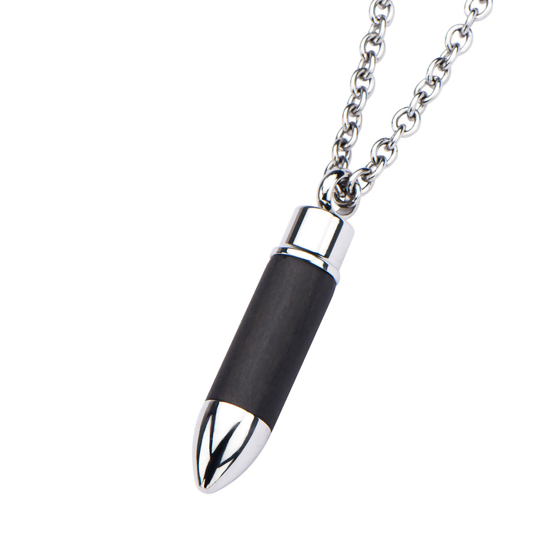 Stainless Steel & Carbon Graphite Bullet Pendant with Chain