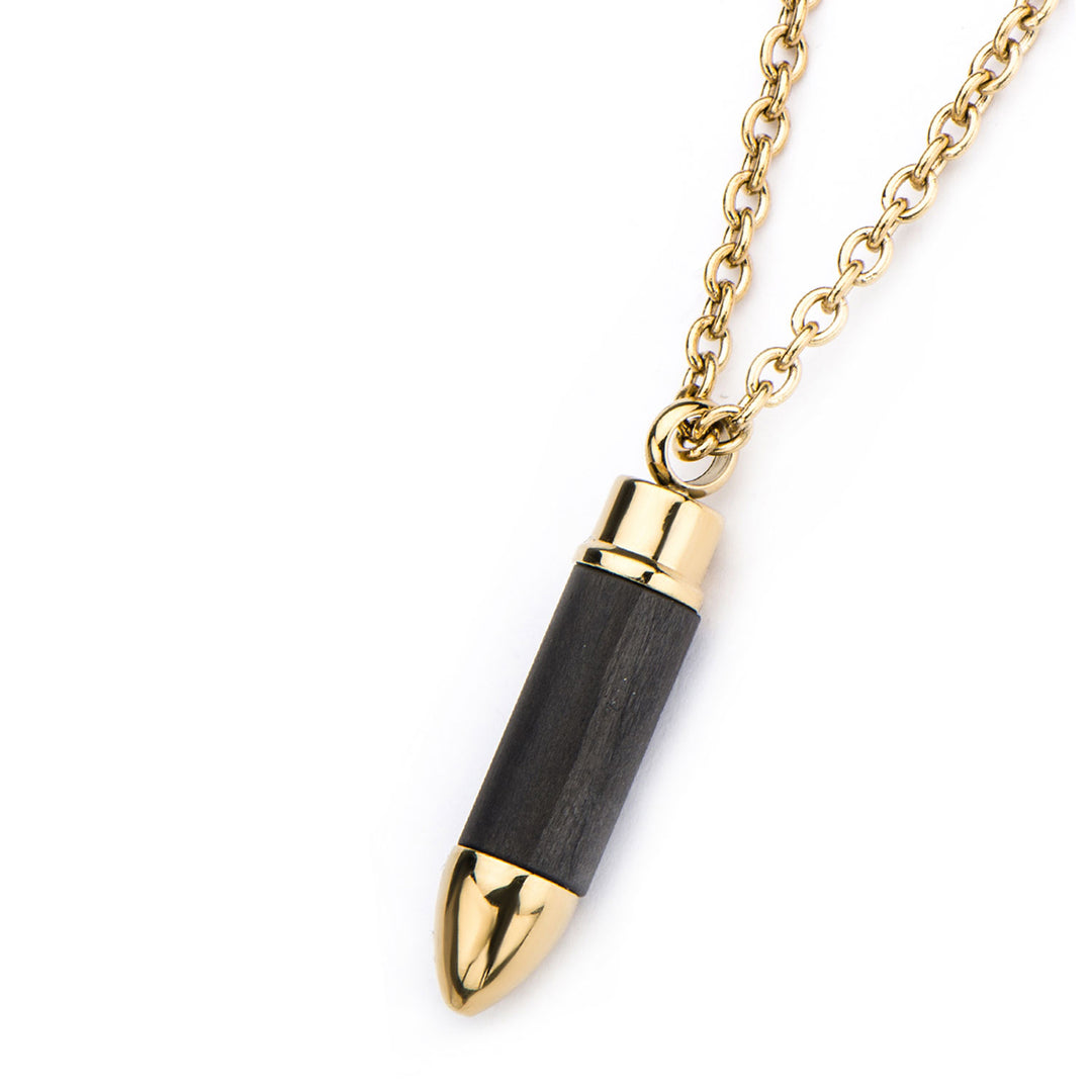 Stainless Steel Gold IP & Carbon Graphite Bullet Pendant with Chain