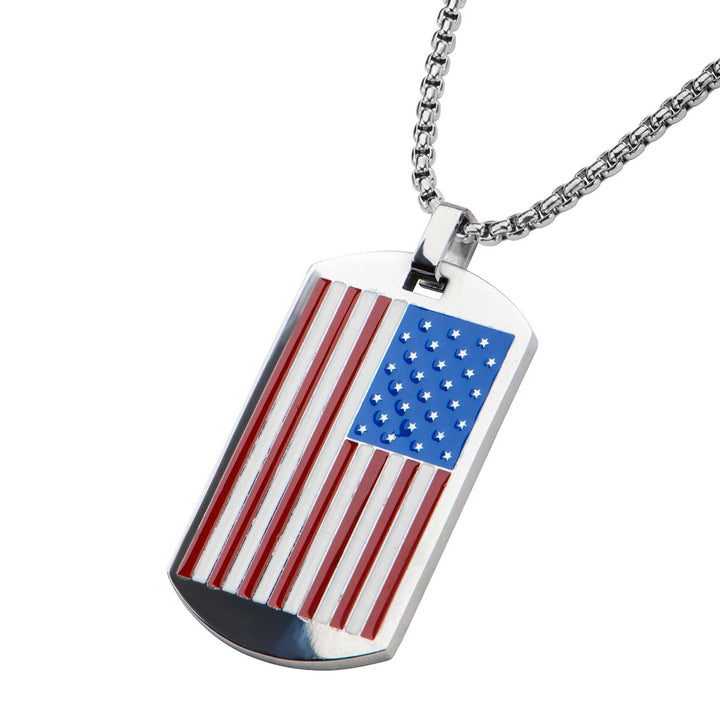 American Flag Enamel Dog Tag Pendant with Chain