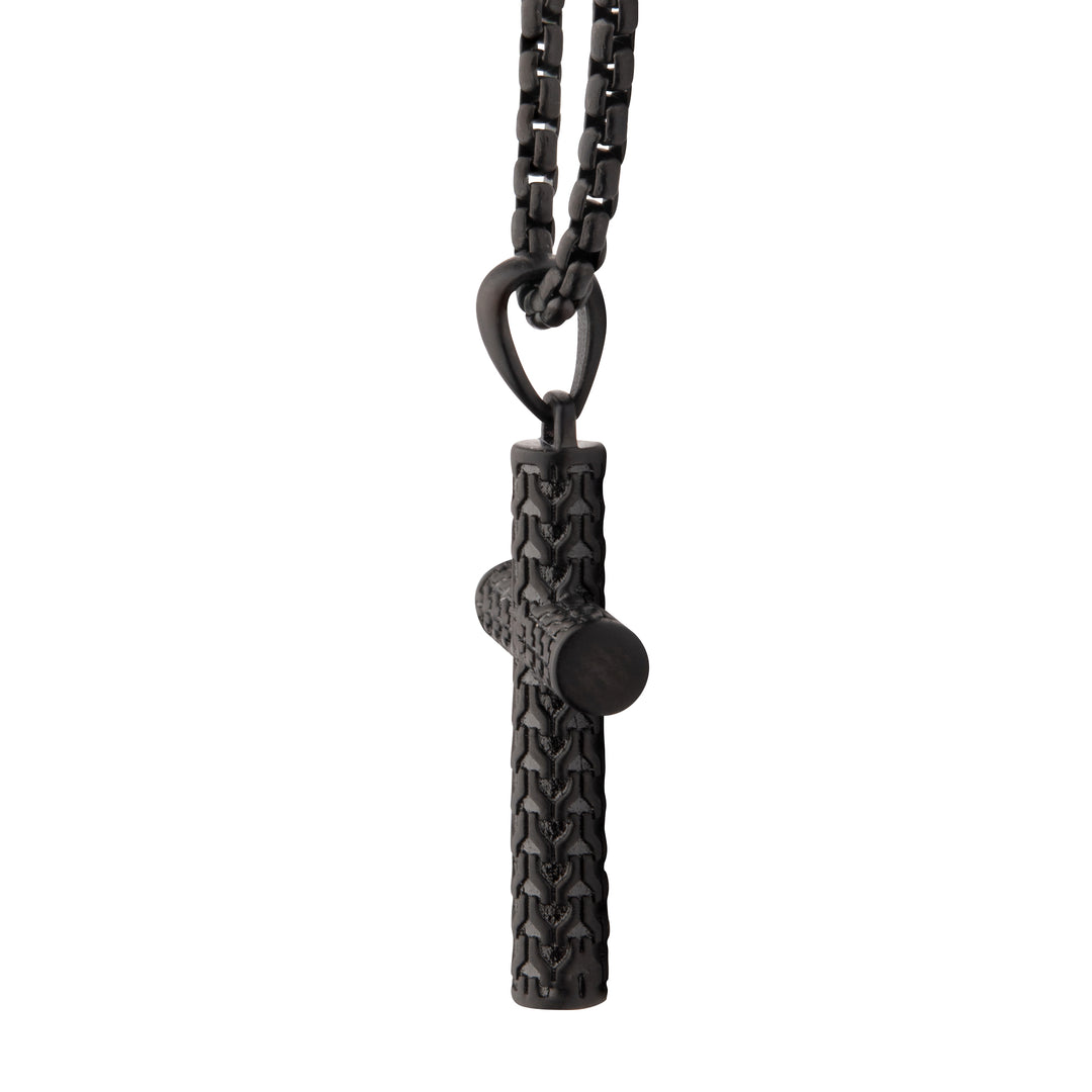 Black IP Matte Finish Steel Scale Cross Drop Pendant