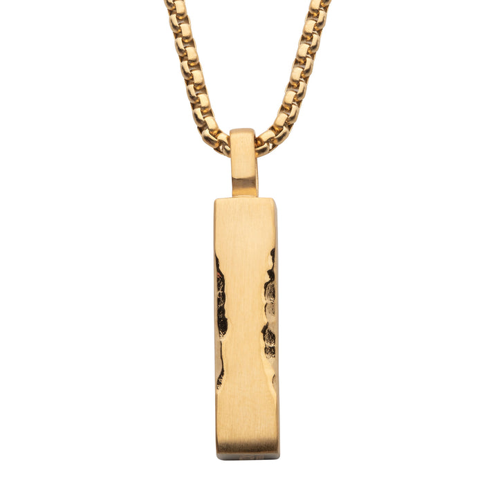 Matte 18Kt Gold IP Chiseled Engravable Drop Pendant with Box Chain