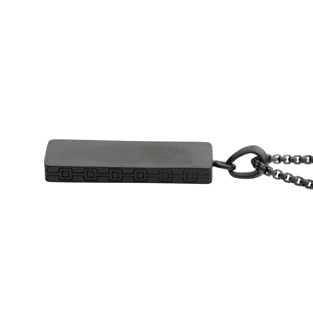 Matte Black IP Engravable Drop Pendant with Round Box Chain