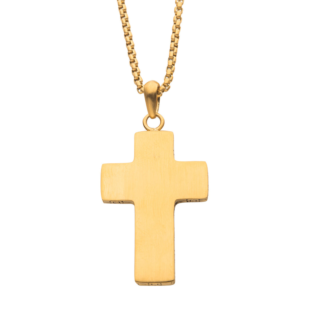 18Kt Gold IP Engravable Cross Pendant with Round Box Chain