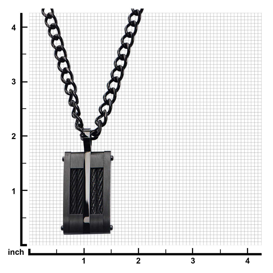 Black IP & Cable Inlayed Dog Tag Pendant with Chain