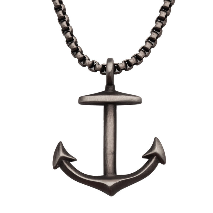 Gun Metal IP Anchor Pendant with Box Chain