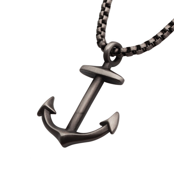 Gun Metal IP Anchor Pendant with Box Chain