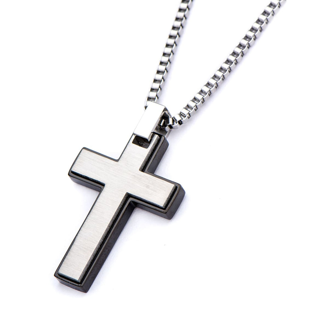 Black IP & Stainless Steel Cross Pendant with Chain