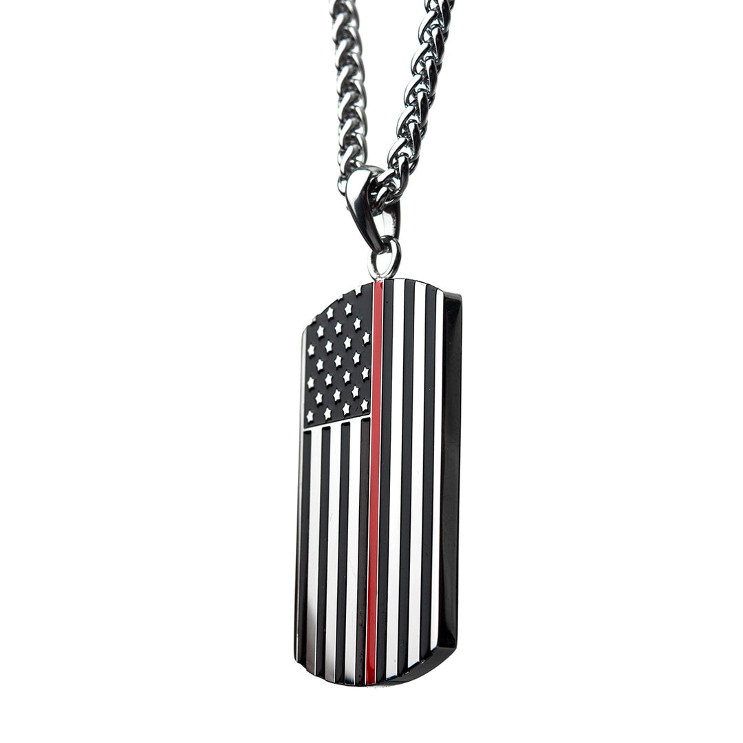 Thin Red Line American Flag Firefighter Military Style Dog Tag Enamel Pendant