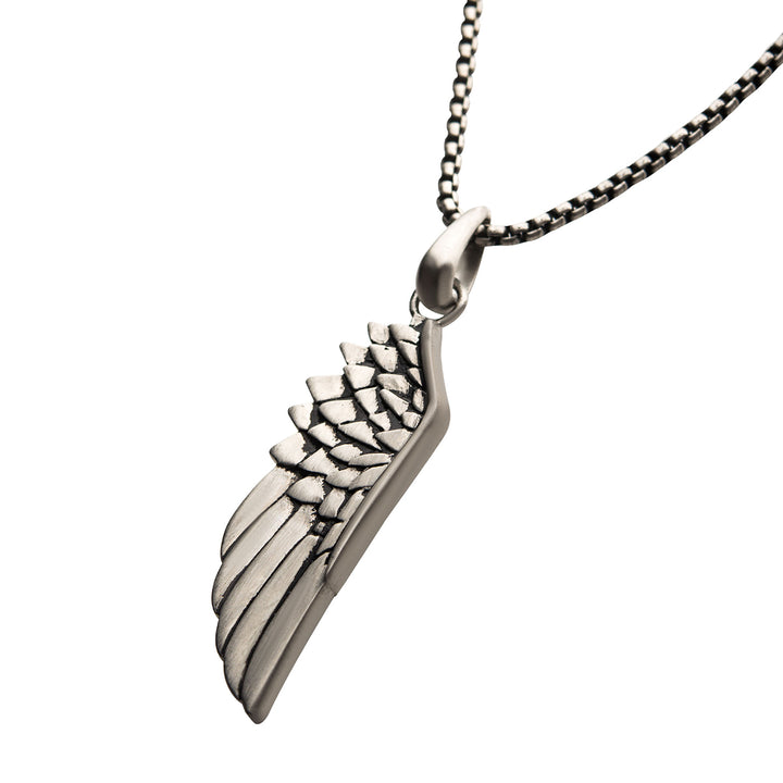 Steel Wing Pendant with Black Oxidized Steel Box Chain