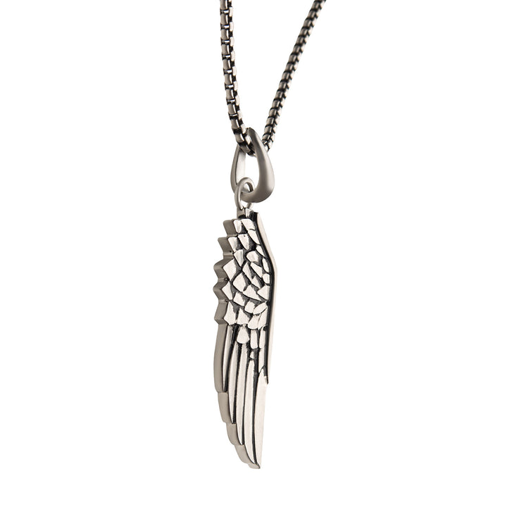 Steel Wing Pendant with Black Oxidized Steel Box Chain