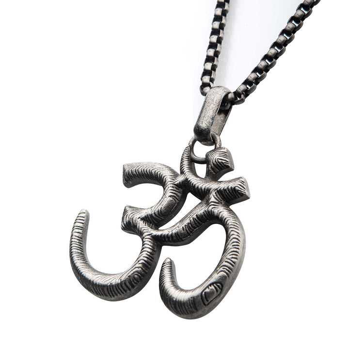 Stainless Steel with Antique Finish OM Symbol Pendant, with Steel Box Chain