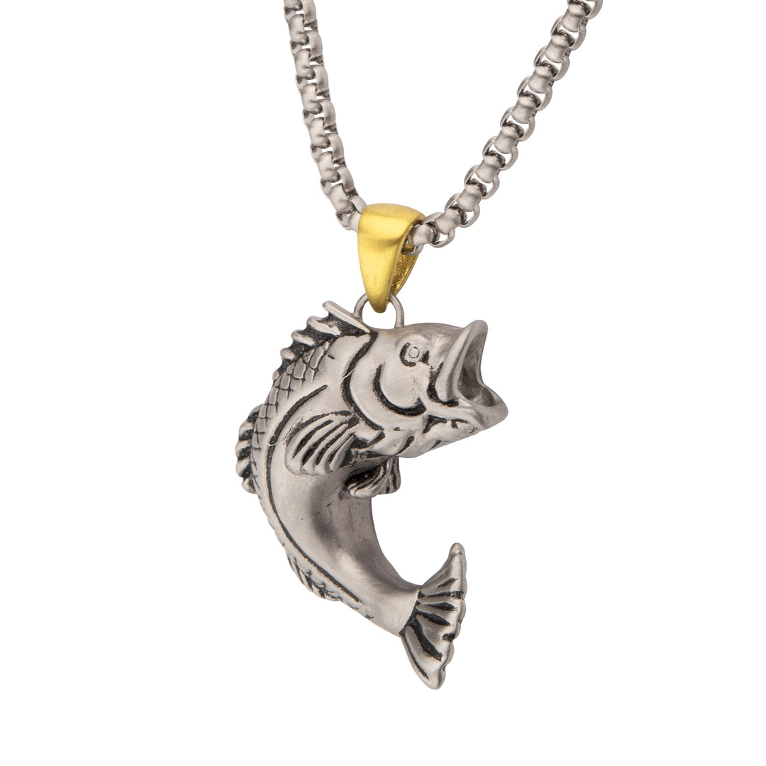 Antiqued Matte Finish Steel Largemouth Bass Pendant