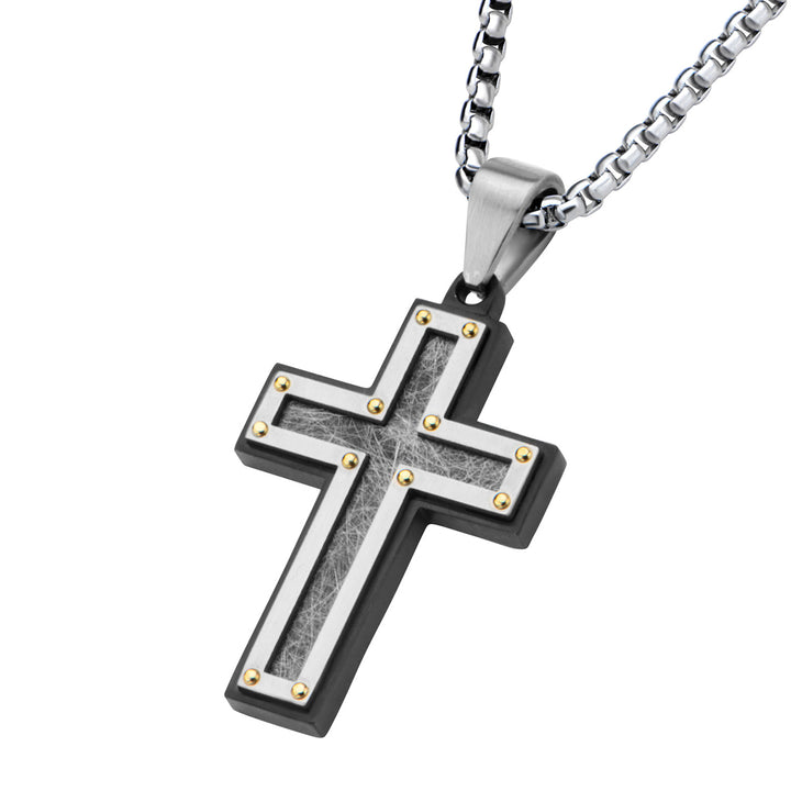 Textured Black IP Cross Pendant with Chain