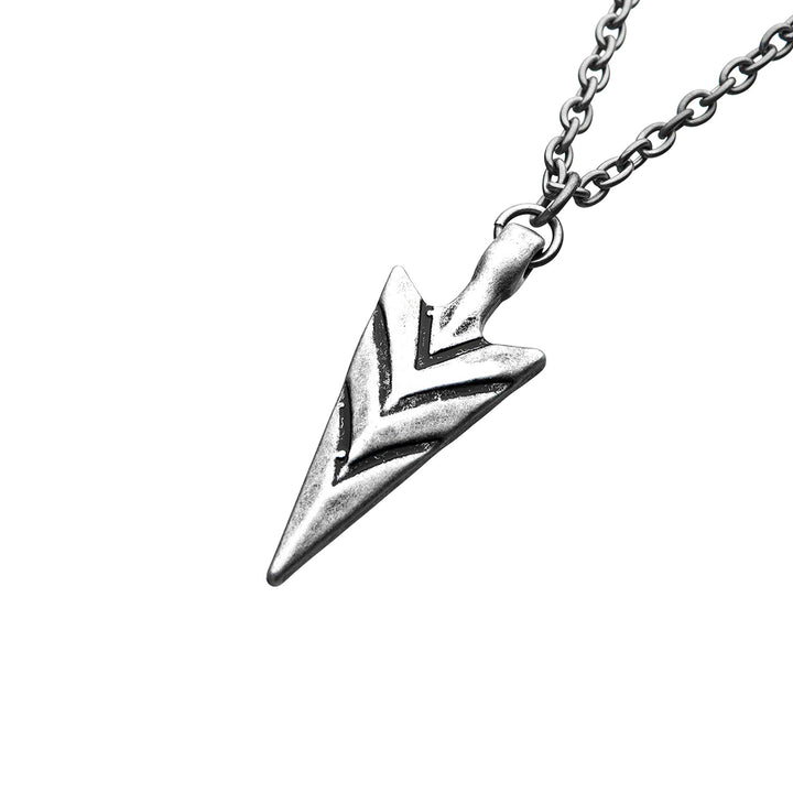 Stainless Steel & Antiqued Finish Arrowhead Pendant with Chain