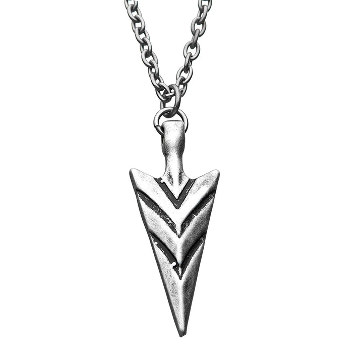 Stainless Steel & Antiqued Finish Arrowhead Pendant with Chain