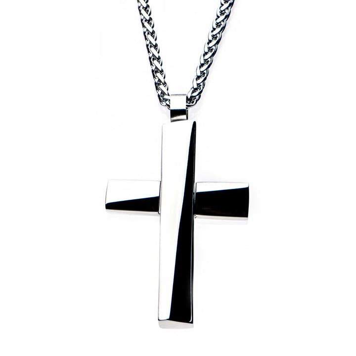 Steel Cross Pendant with Steel Round Wheat Chain