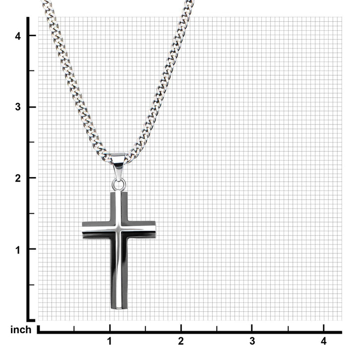 Black IP & Steel 3D Cross Pendant