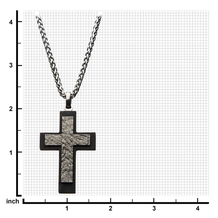 Steel Carbon Fiber Cross Pendant with Steel Wheat Chain