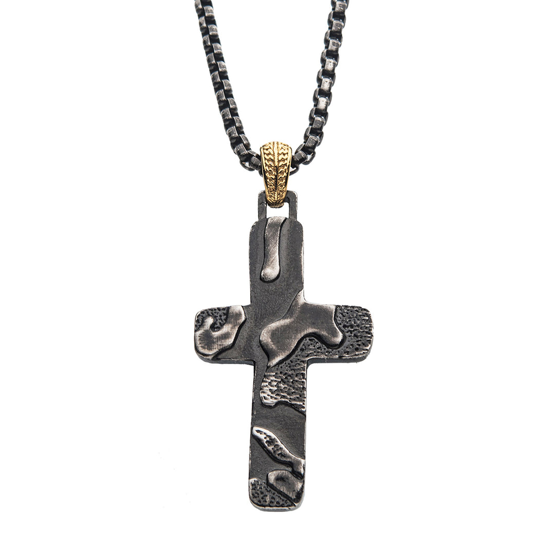 Gun Metal IP 3D Canyon Pattern Pendant with Box Chain