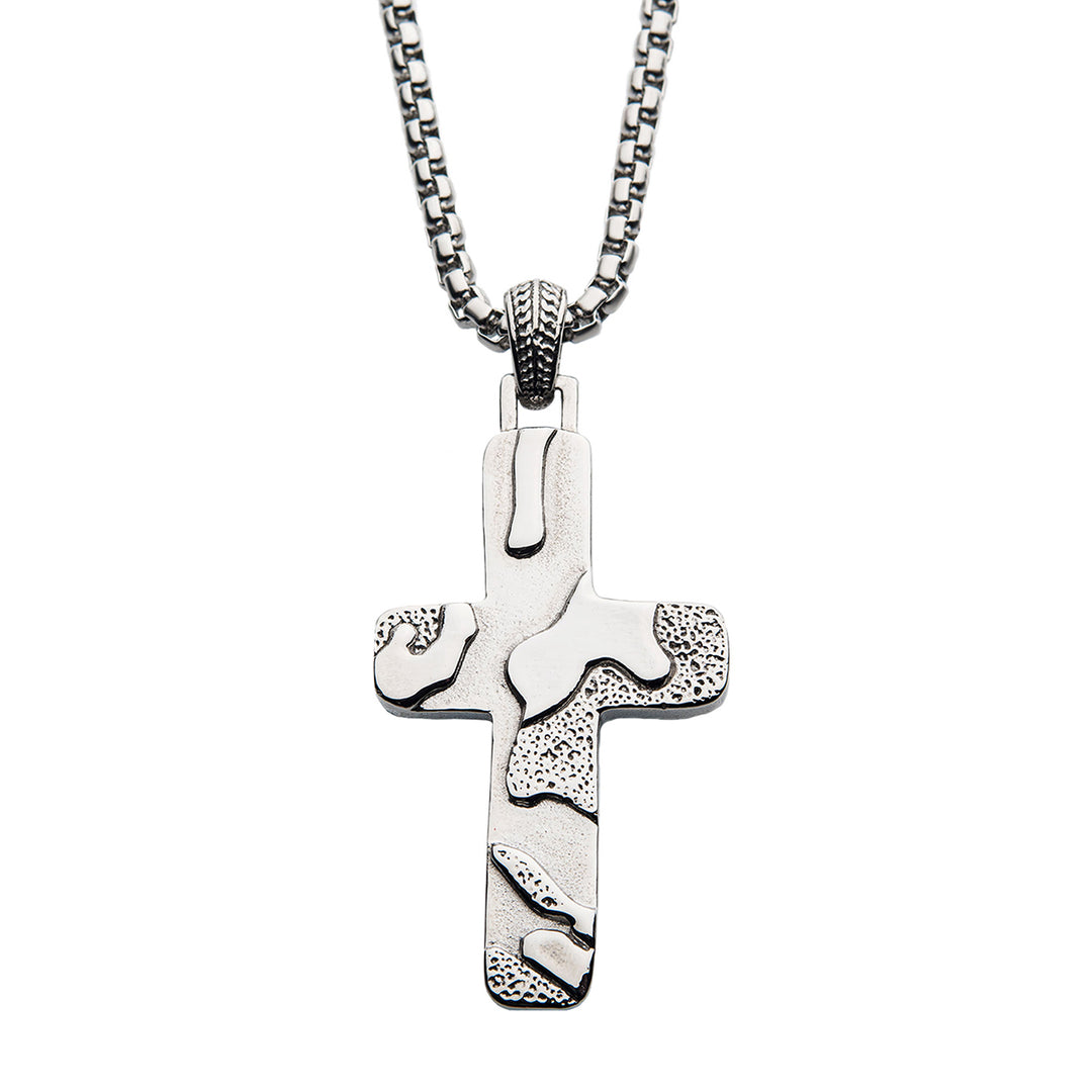 Matte Steel 3D Canyon Pattern Pendant with Box Chain