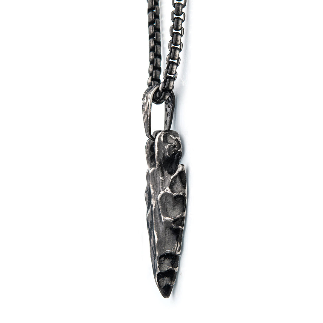 Gun Metal IP Chiseled Arrowhead Pendant with Box Chain