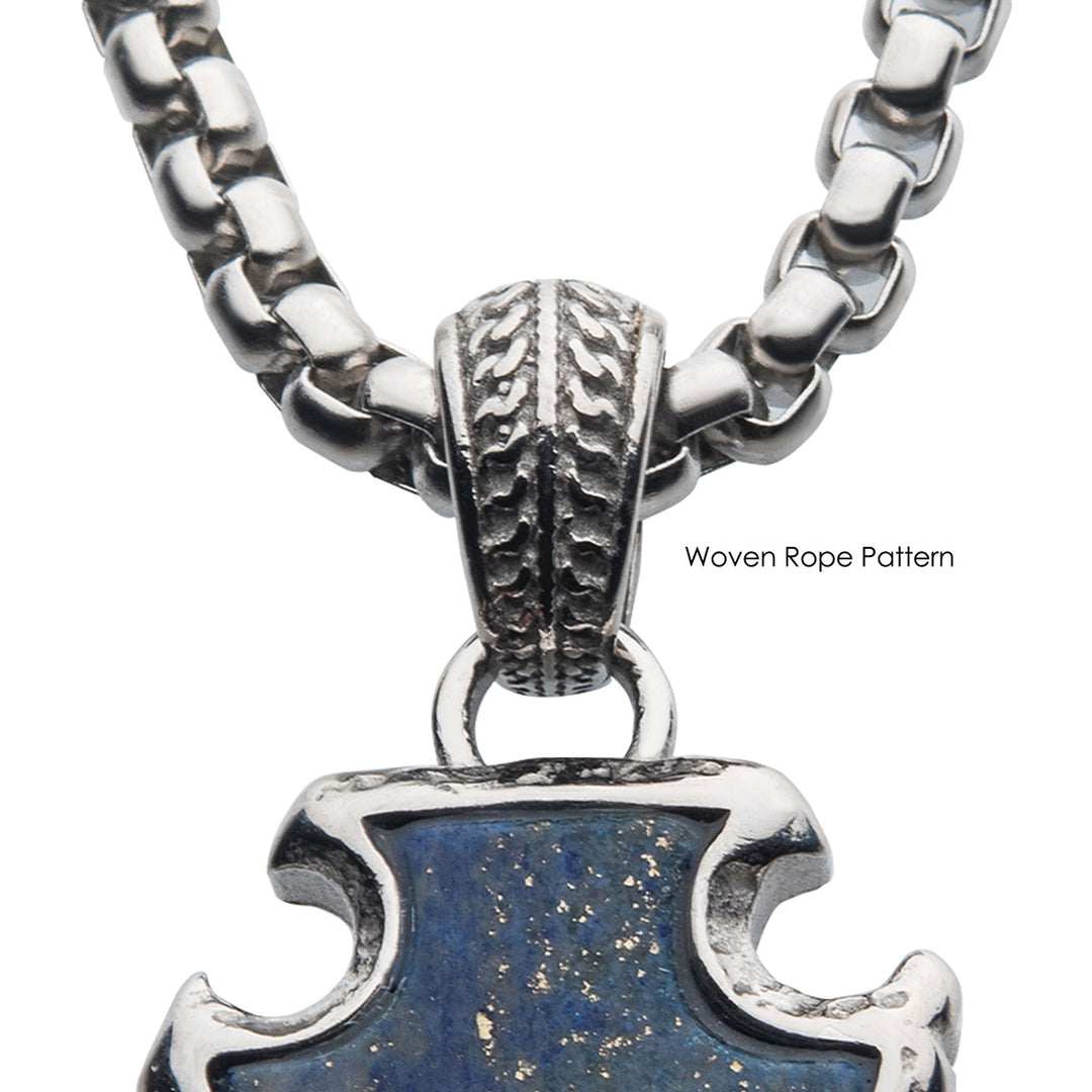 Lapis Lazuli Stone with Polished Steel Frame Pendant with Polished Steel Box Chain