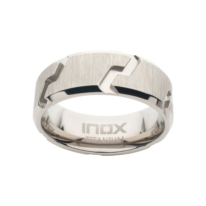 Titanium Tread Pattern Ring with Half Sizes