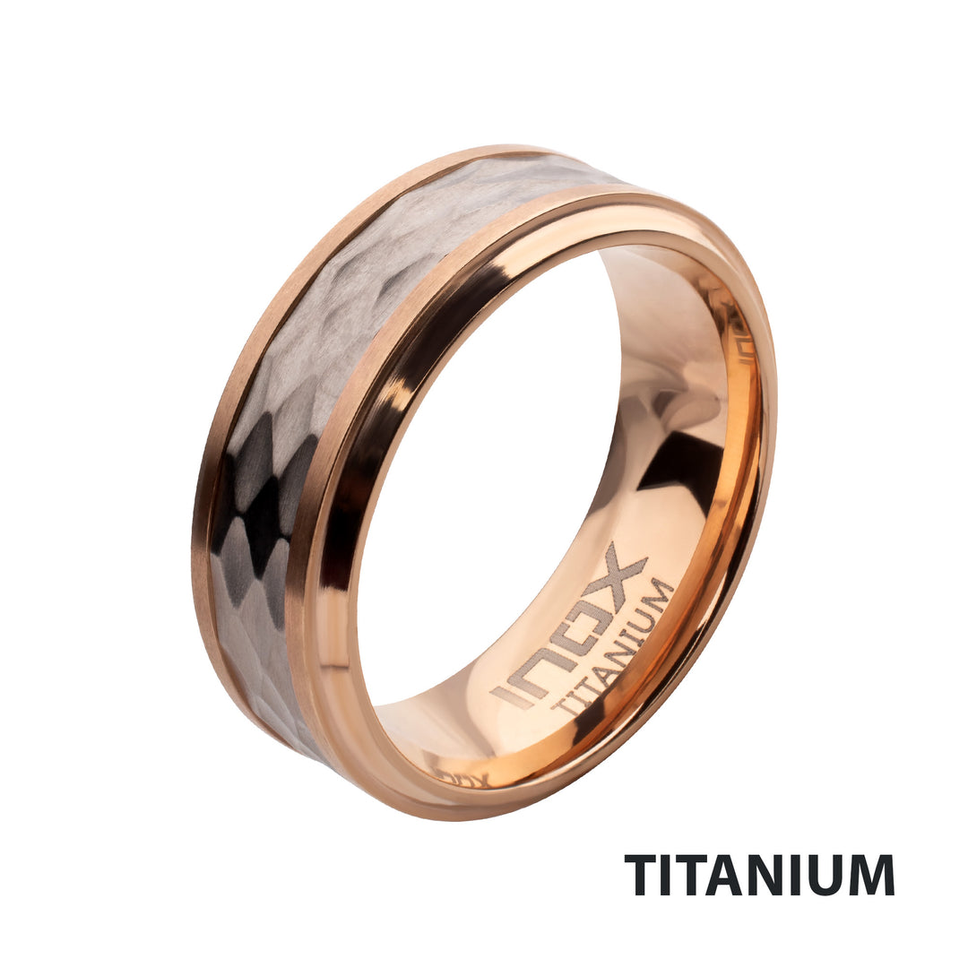 Rose Gold IP Titanium Matte Finish Mosaic Inlay Comfort Fit Ring