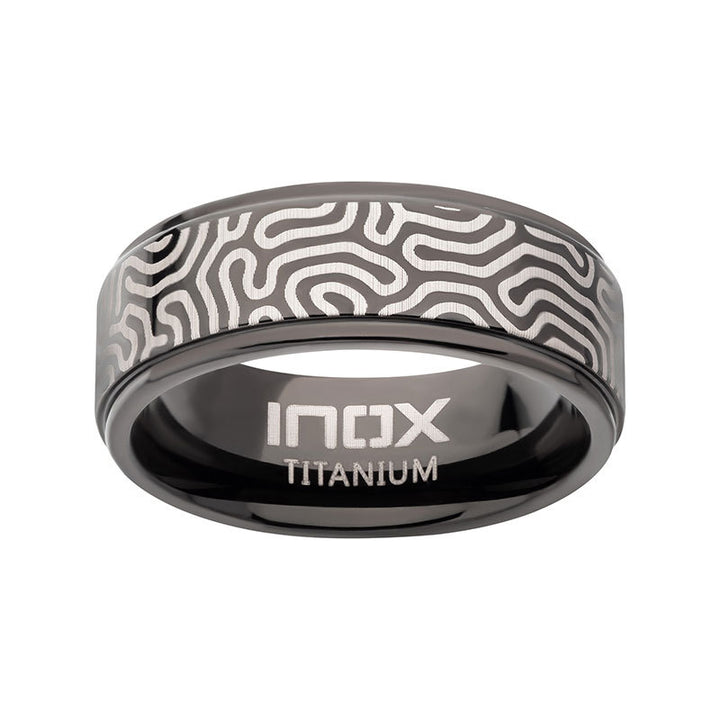 Titanium Black IP with Brain Coral Pattern Comfort Fit Ring