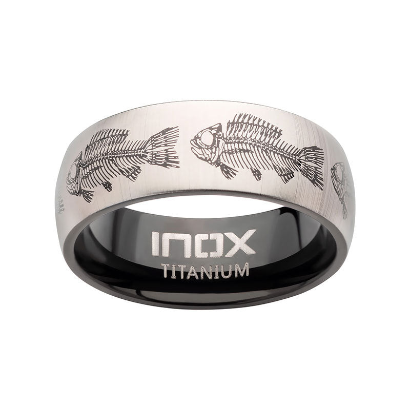 Titanium Black IP with Fishbone Design Comfort Fit Ring