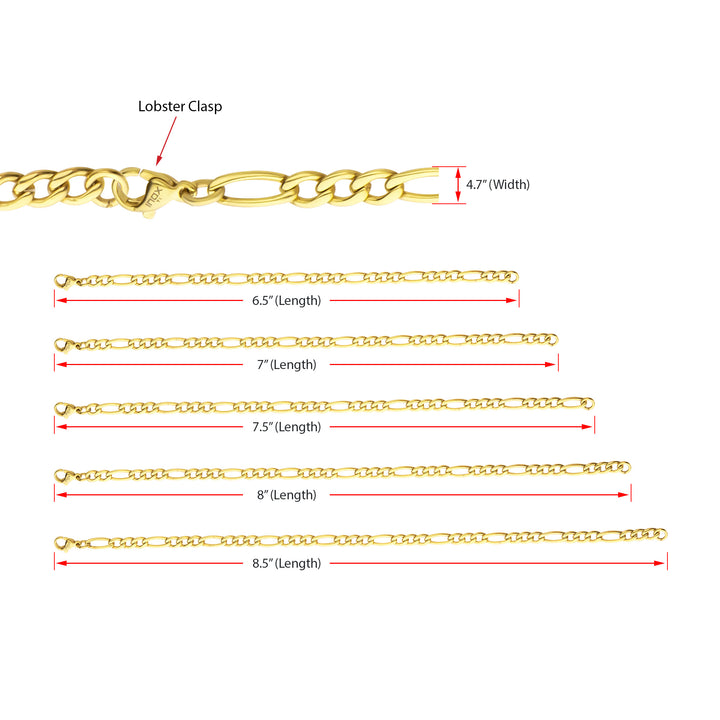 4.7mm 18Kt Gold IP Titanium Figaro Chain Bracelet