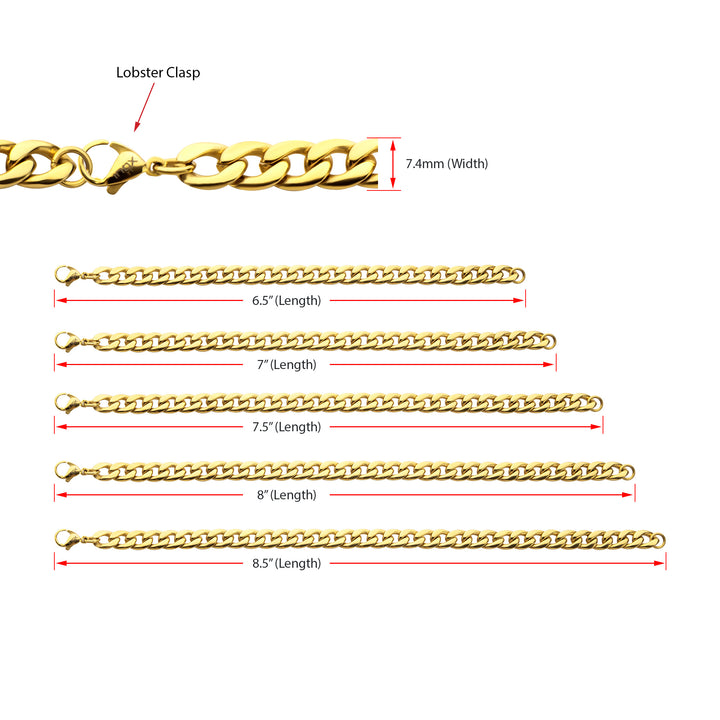 7.4mm 18Kt Gold IP Titanium Curb Chain Bracelet