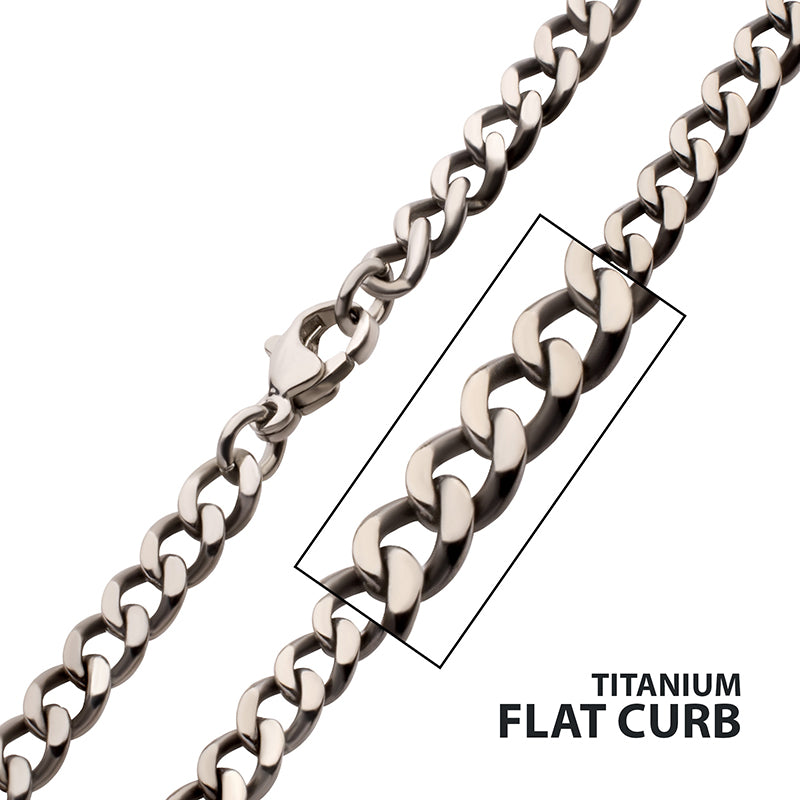 4.35mm Titanium Flat Curb Chain Necklace with Lobster Clasp