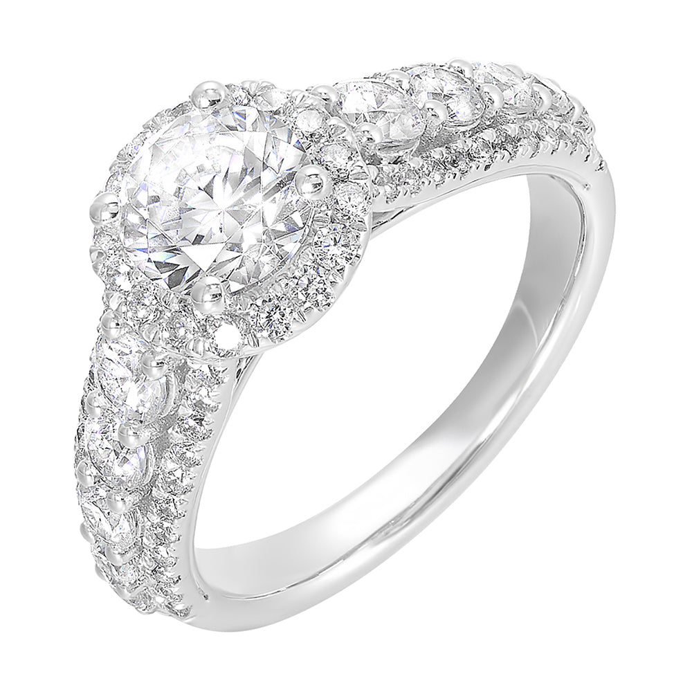 Large diamond set in center are sure to dazzle and delight the one you love with tapered three row look.