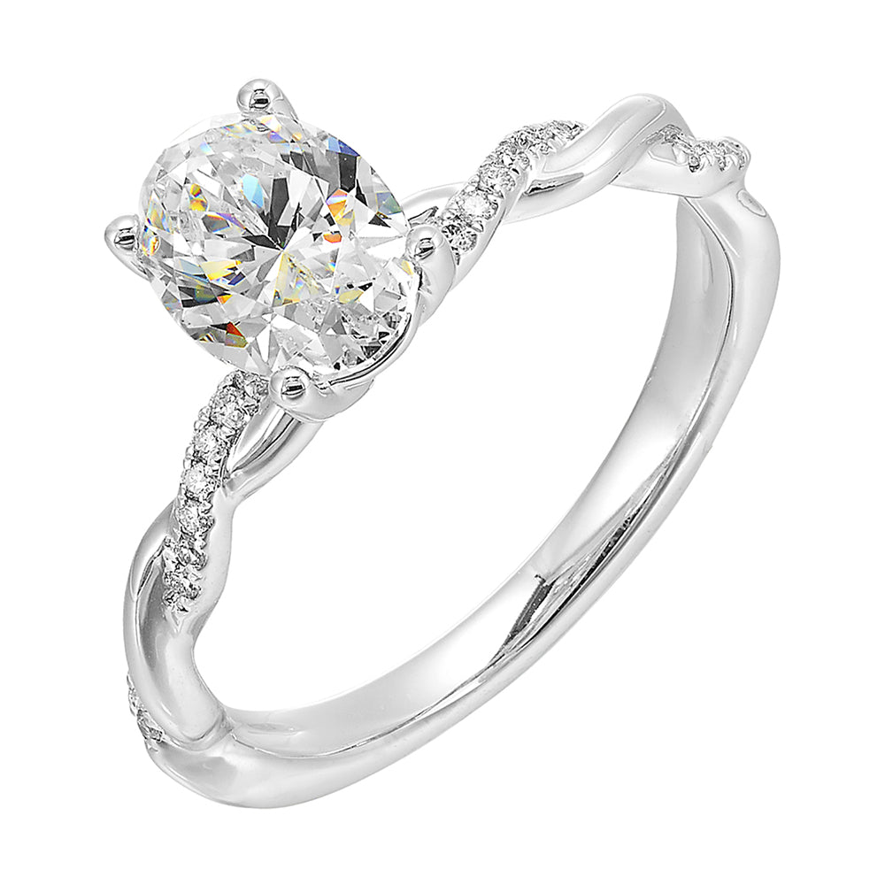 This ring is is sure to surprise her,  featuring an oval center which is further enhanced by play of diamond and metal twist shank.