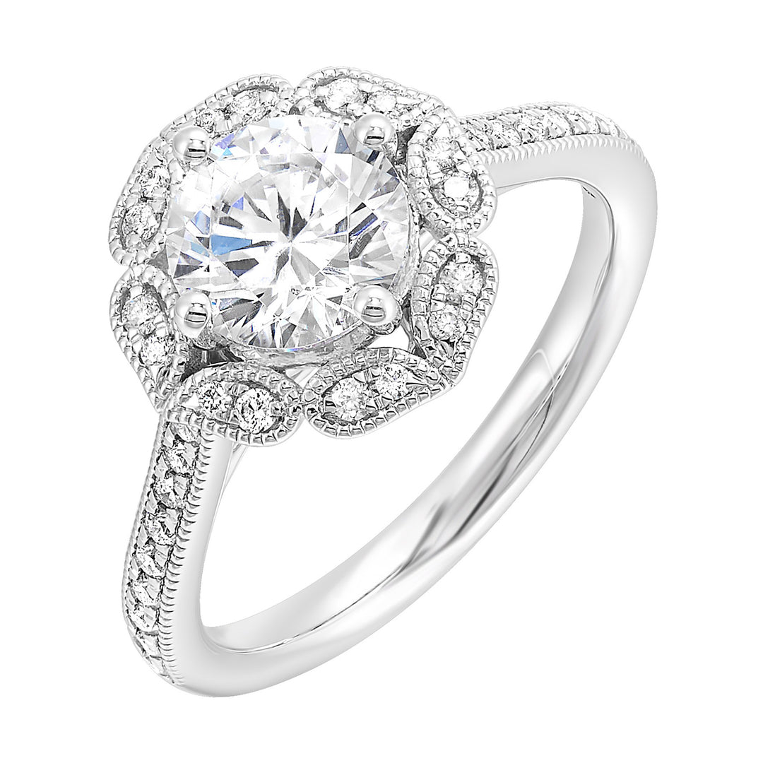 The solitaire ring gets a upgrade with a floral halo and diamond studded shank making your love blossom forever.