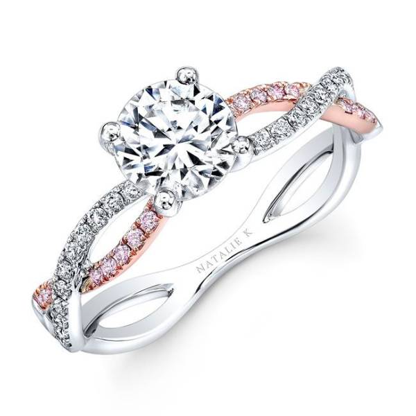 Natalie K White and Rose Gold Twisted Shank Round Diamond