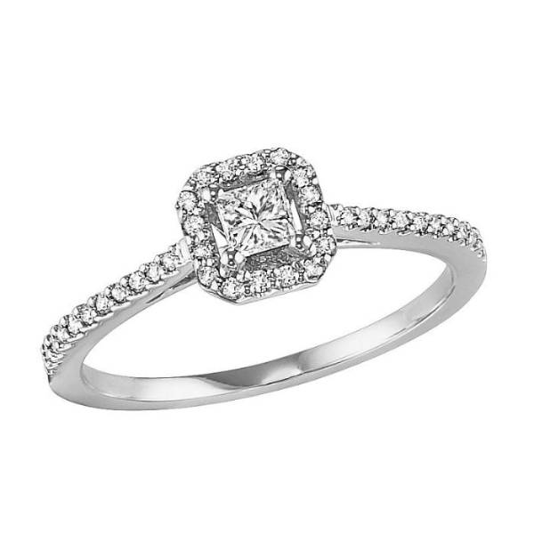 White Gold Princess Cut Halo Engagement Ring